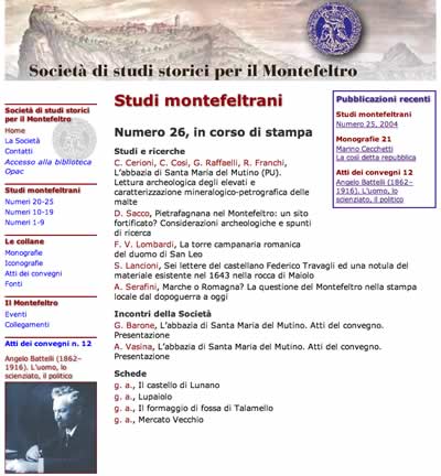Societ&agrave; di studi storici per il Montefeltro, home page